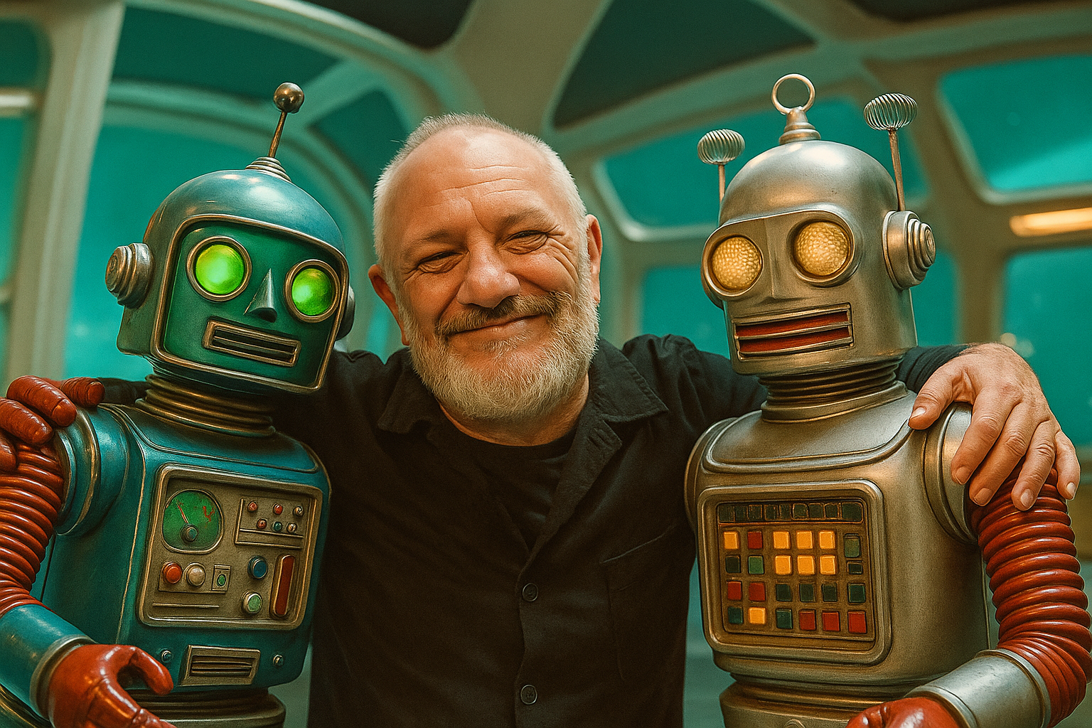 JOHNNY ZURI CON SUS AMIGOS ROBOTS RETROFUTURISTAS